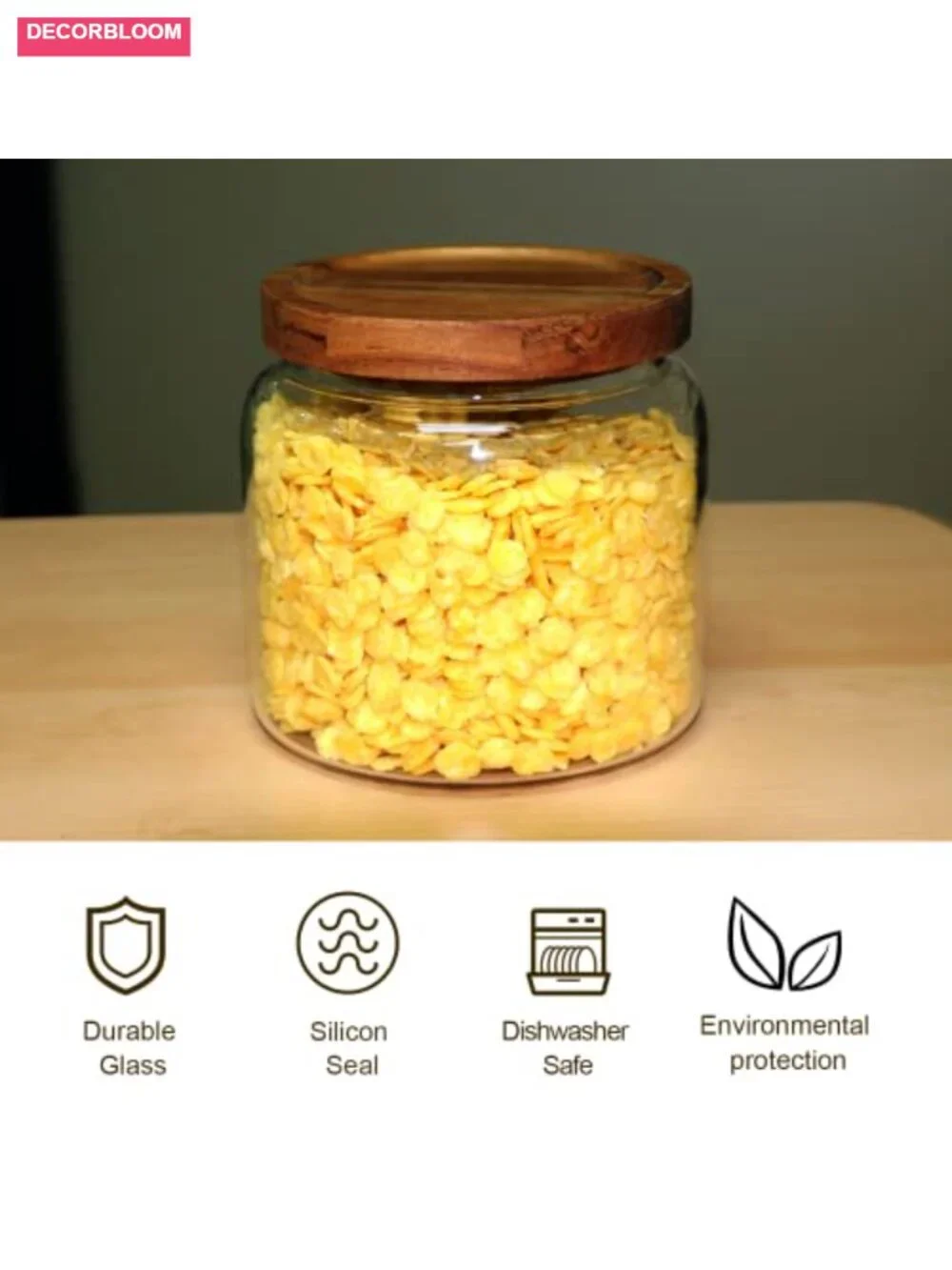 Set of 4 Glass Food Storage Containers with Wooden Lids, 33 oz Each